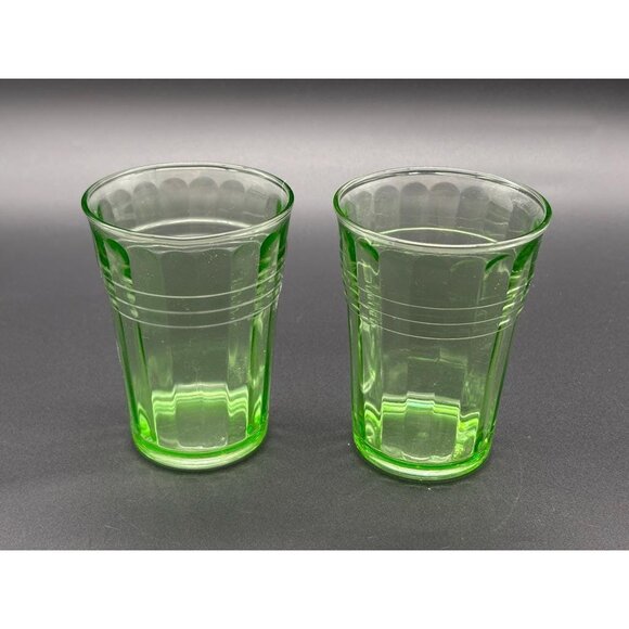 Vintage Hazel Atlas Moderntone Green Uranium Depression Glass Drinking Glasses - Picture 5 of 8